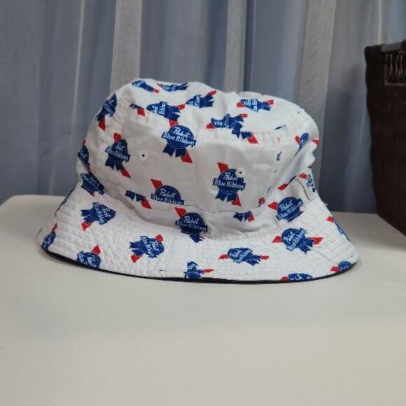 Official Pabst Blue Ribbon PBR Logo Reversible Bucket Hat - Picture 3 of 4